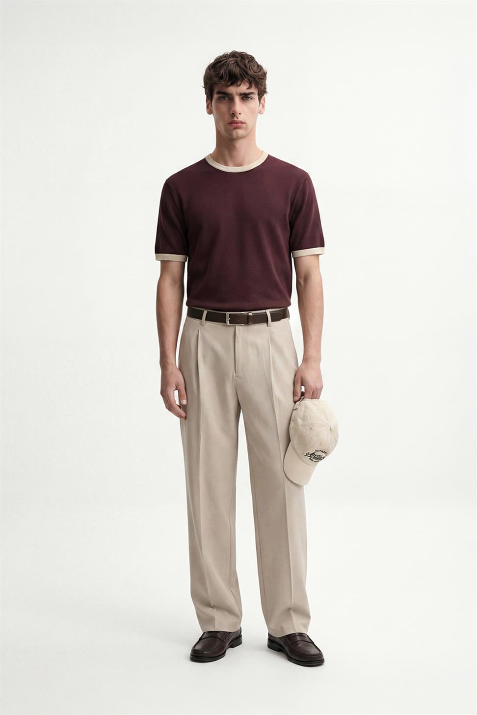 Antioch Bordo Kontrast Yaka Erkek T-Shirt