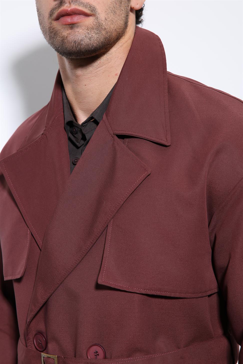 Antioch Bordo Kruvaze Kapama Kemerli Trençkot