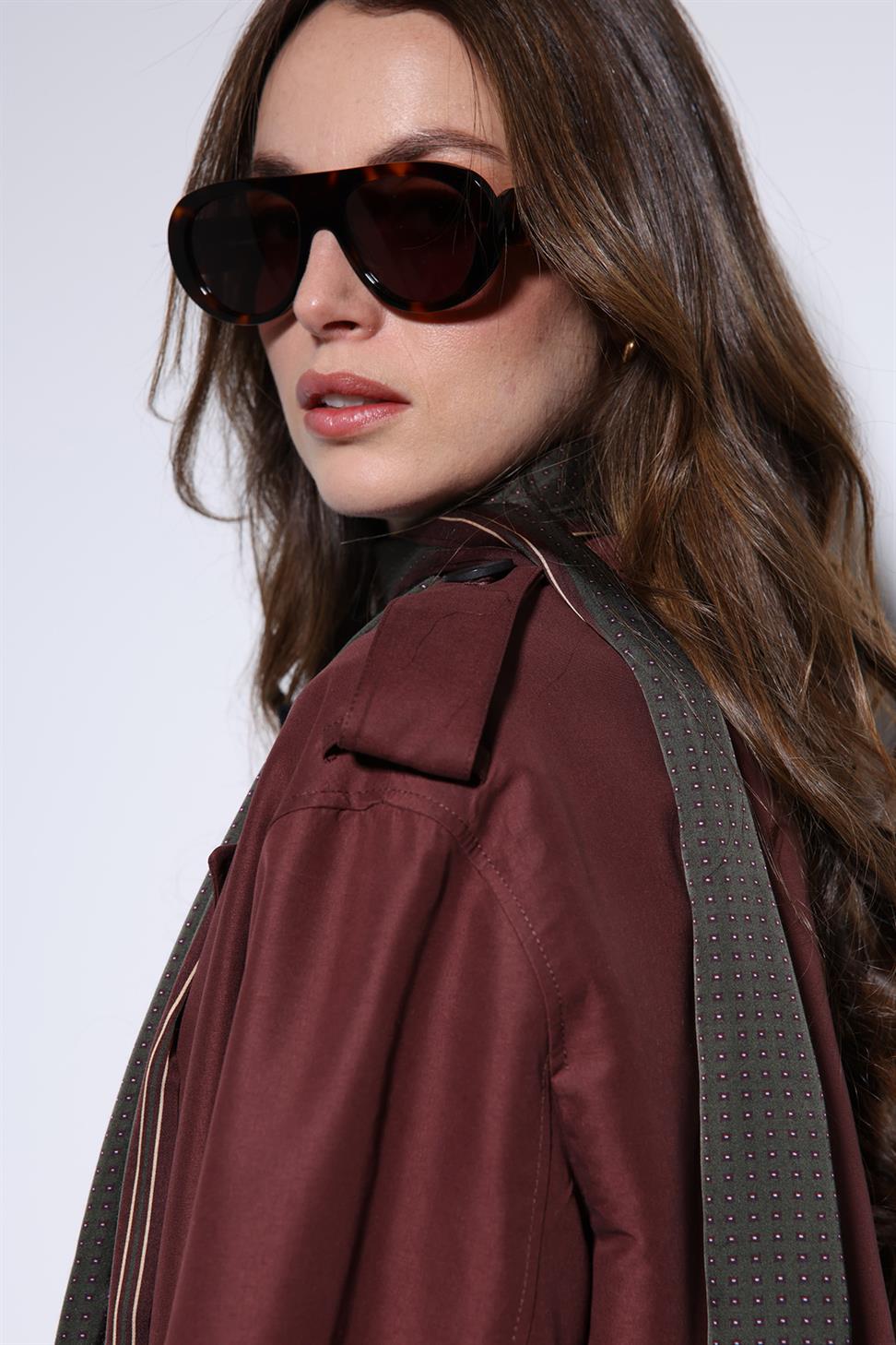 Antioch Bordo Kruvaze Kemerli Kadın Trençkot