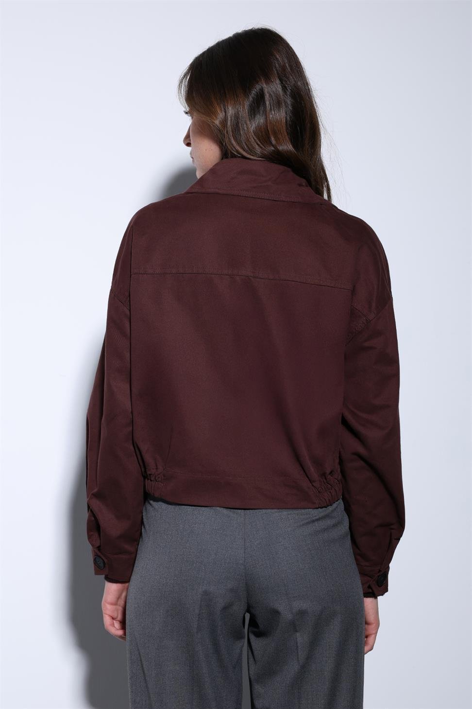 Antioch Bordo Kruvaze Kısa Kadın Trençkot