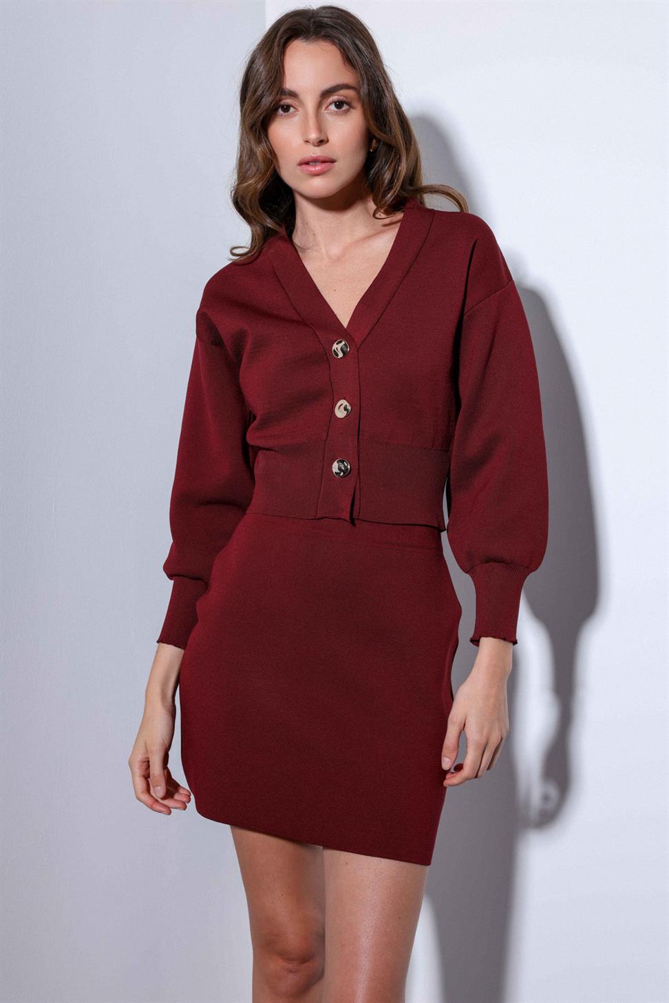 Antioch Bordo Metal Düğme Kadın Triko Hırka