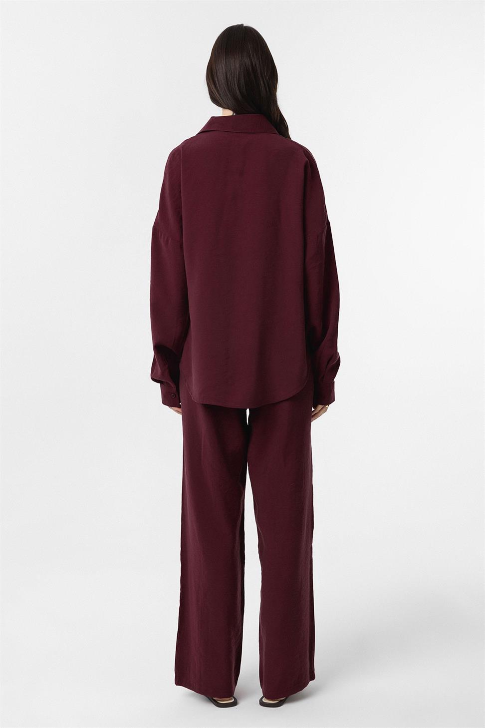 Antioch Bordo Modal Kadın Gömlek Pantolon Takım