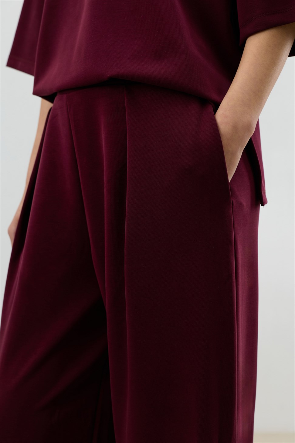 Antioch Bordo Modal Karışımlı T-Shirt Pantolon Kadın Takım