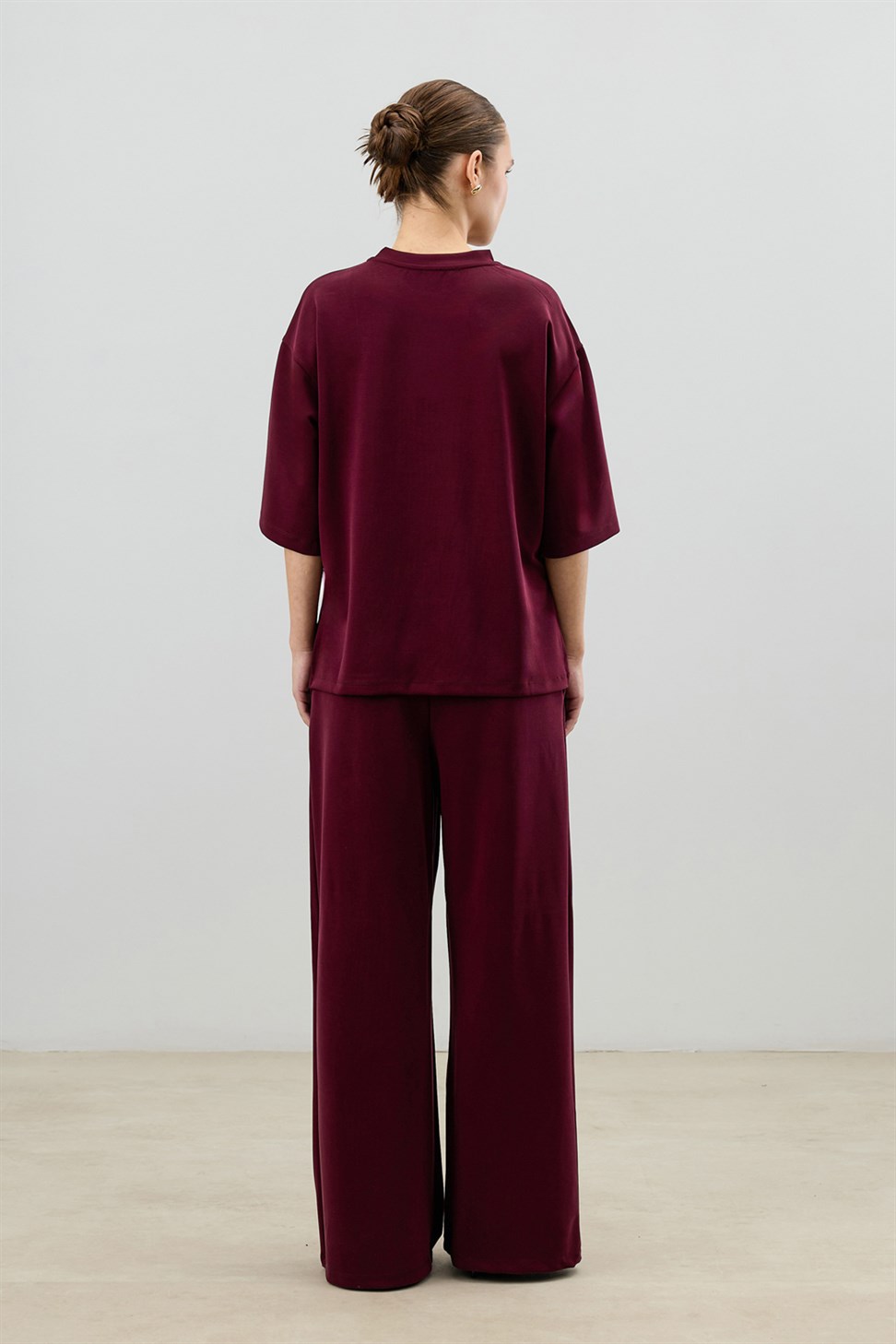 Antioch Bordo Modal Karışımlı T-Shirt Pantolon Kadın Takım