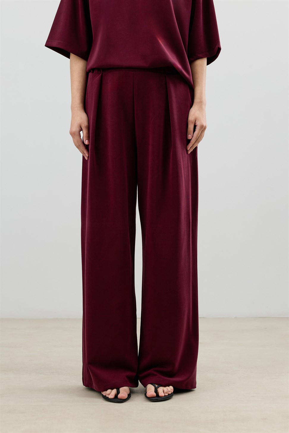 Antioch Bordo Modal Karışımlı T-Shirt Pantolon Kadın Takım