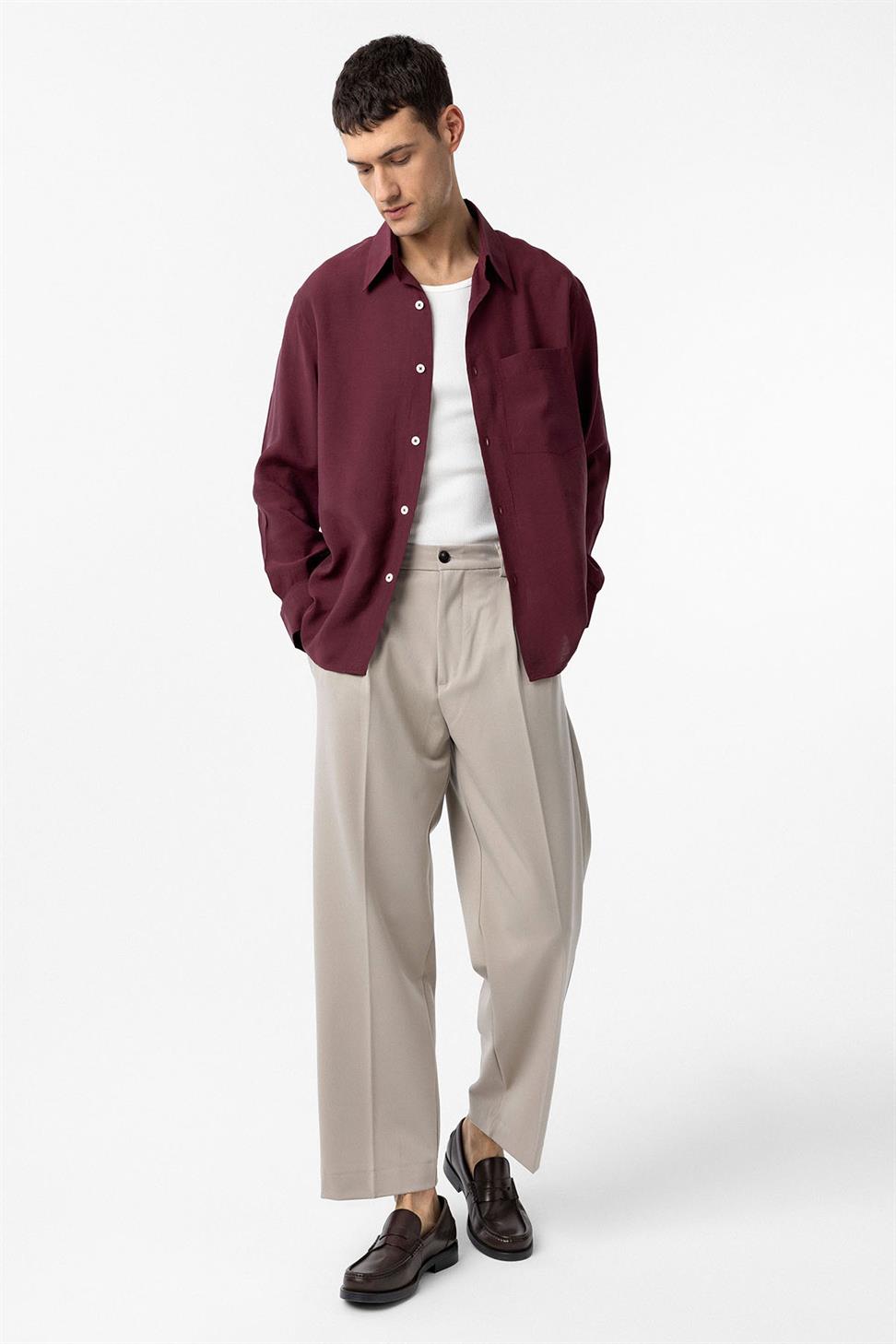Antioch Bordo Modal Kumaş Relax Fit Erkek Gömlek