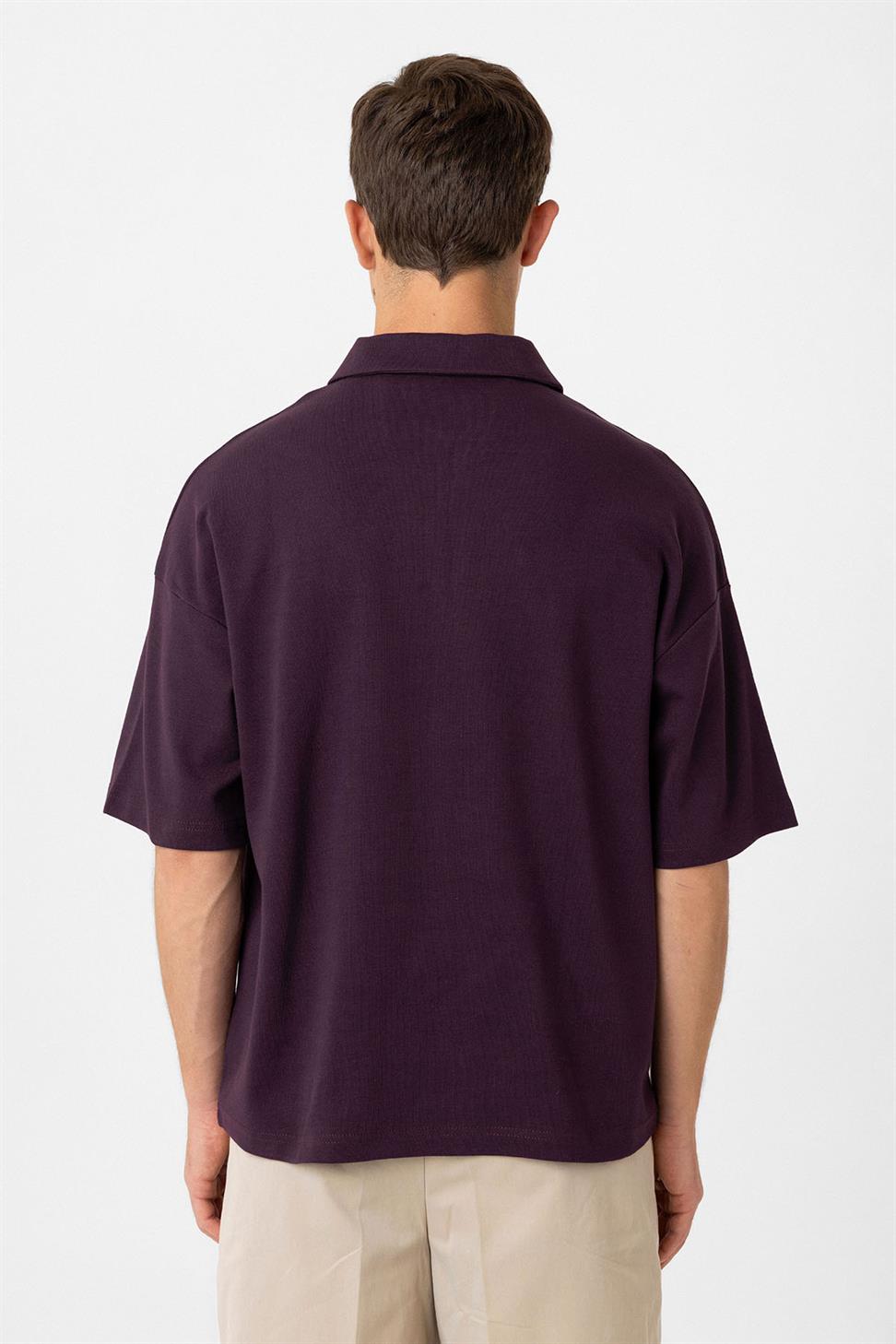 Antioch Bordo Oversize Polo Yaka Fermuarlı Erkek T-Shirt