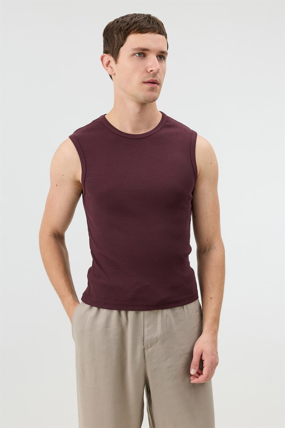 Antioch Bordo Pamuklu Kolsuz Erkek T-Shirt