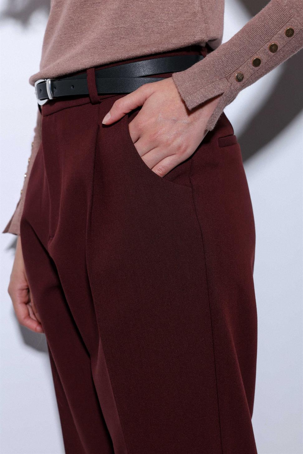 Antioch Bordo Pensli Kadın Pantolon