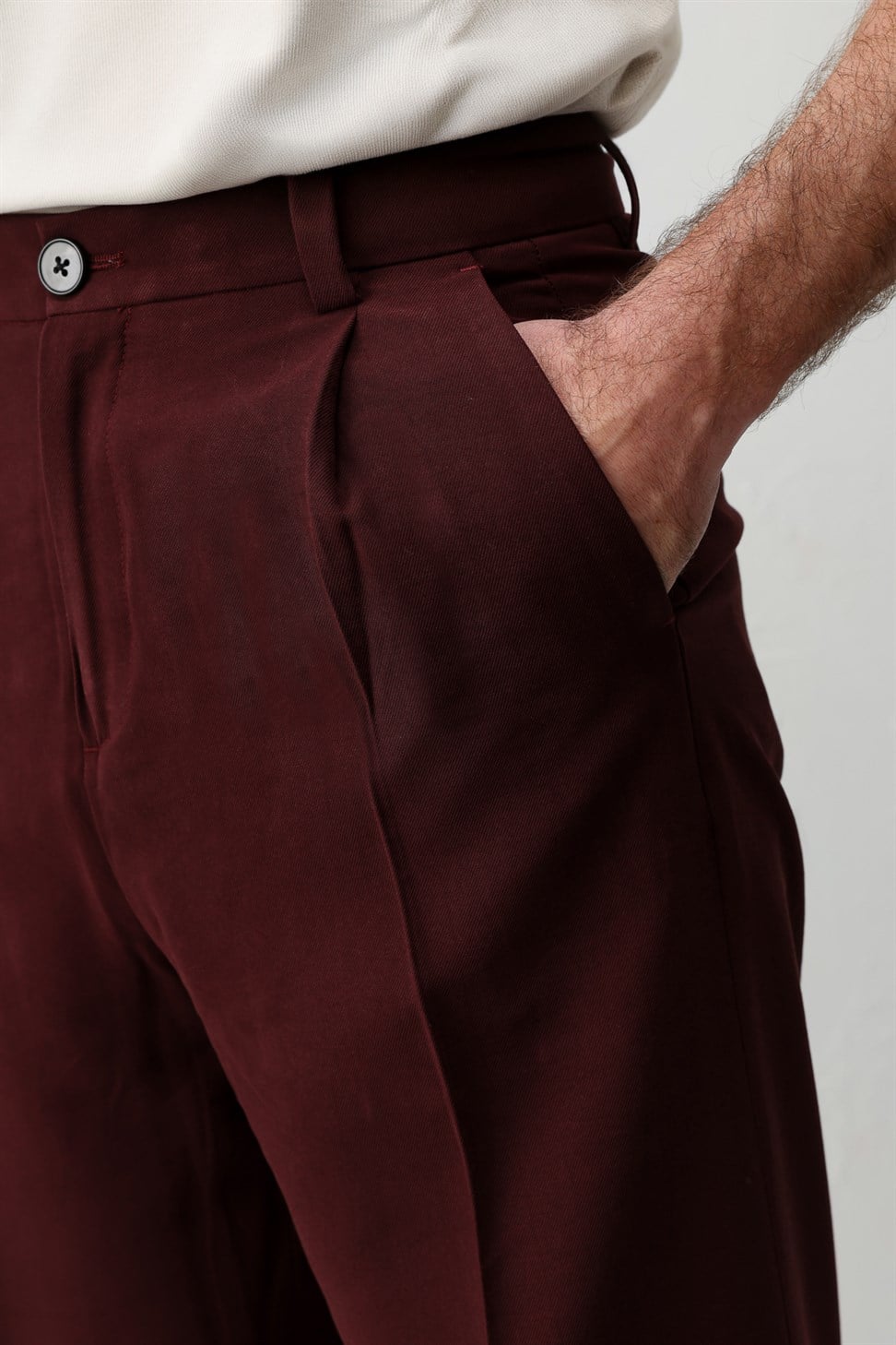 Antioch Bordo Pileli Relaxed Fit Erkek Pantolon