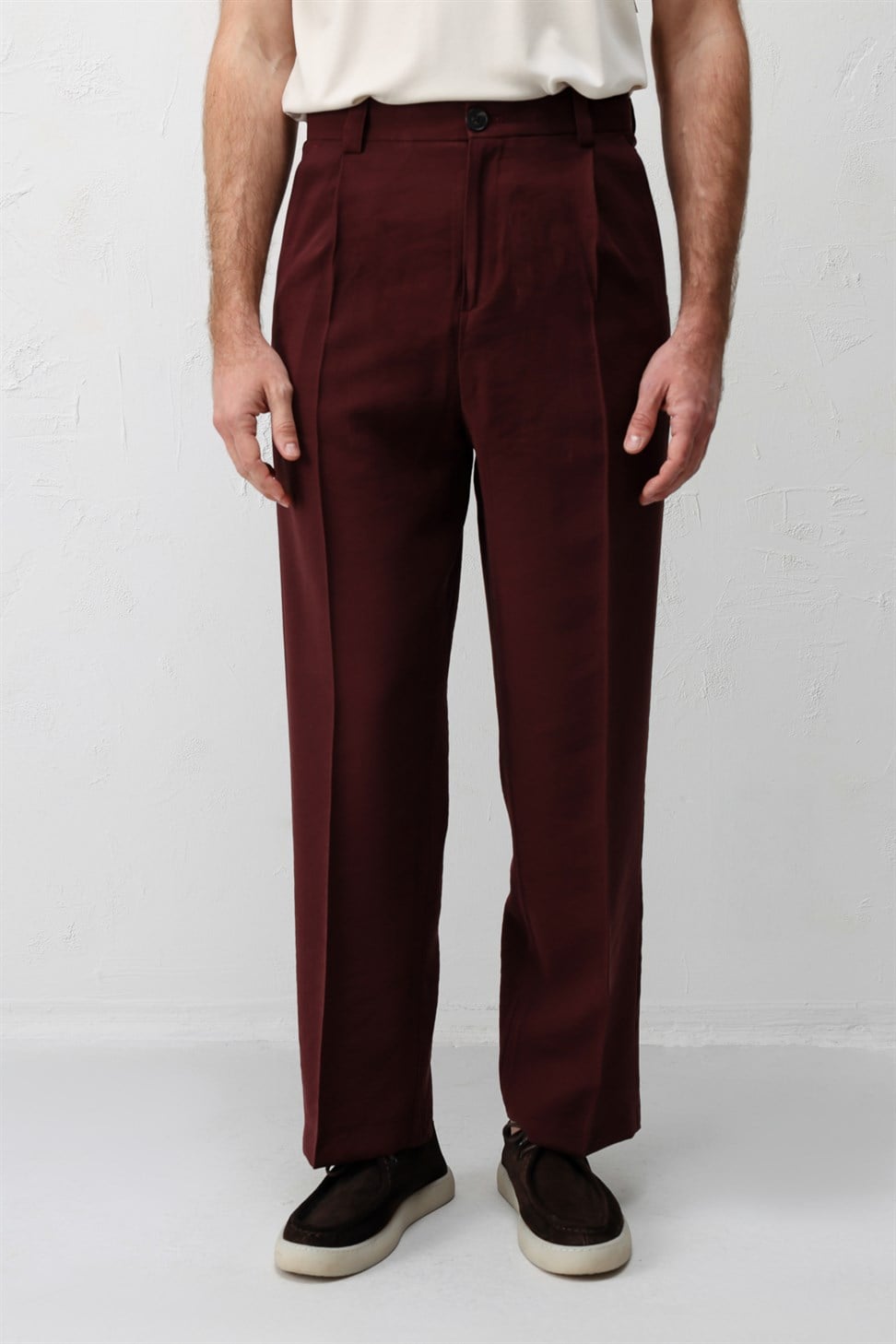 Antioch Bordo Pileli Relaxed Fit Erkek Pantolon