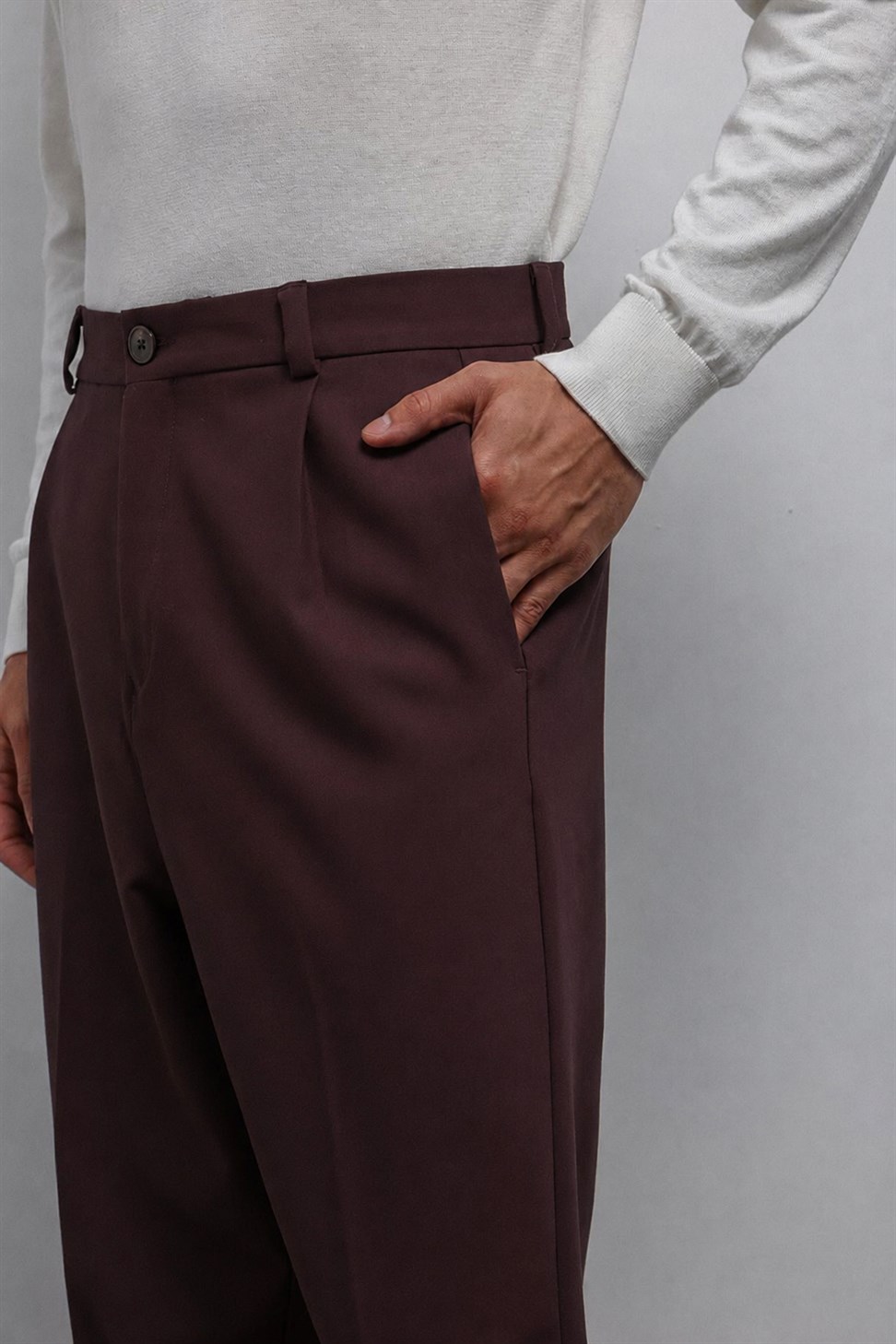 Antioch Bordo Relax Fit Baggy Pilili Erkek Pantolon