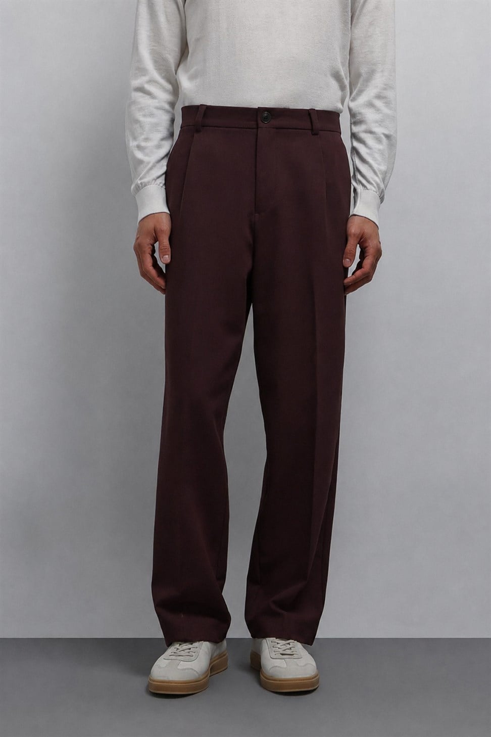 Antioch Bordo Relax Fit Baggy Pilili Erkek Pantolon