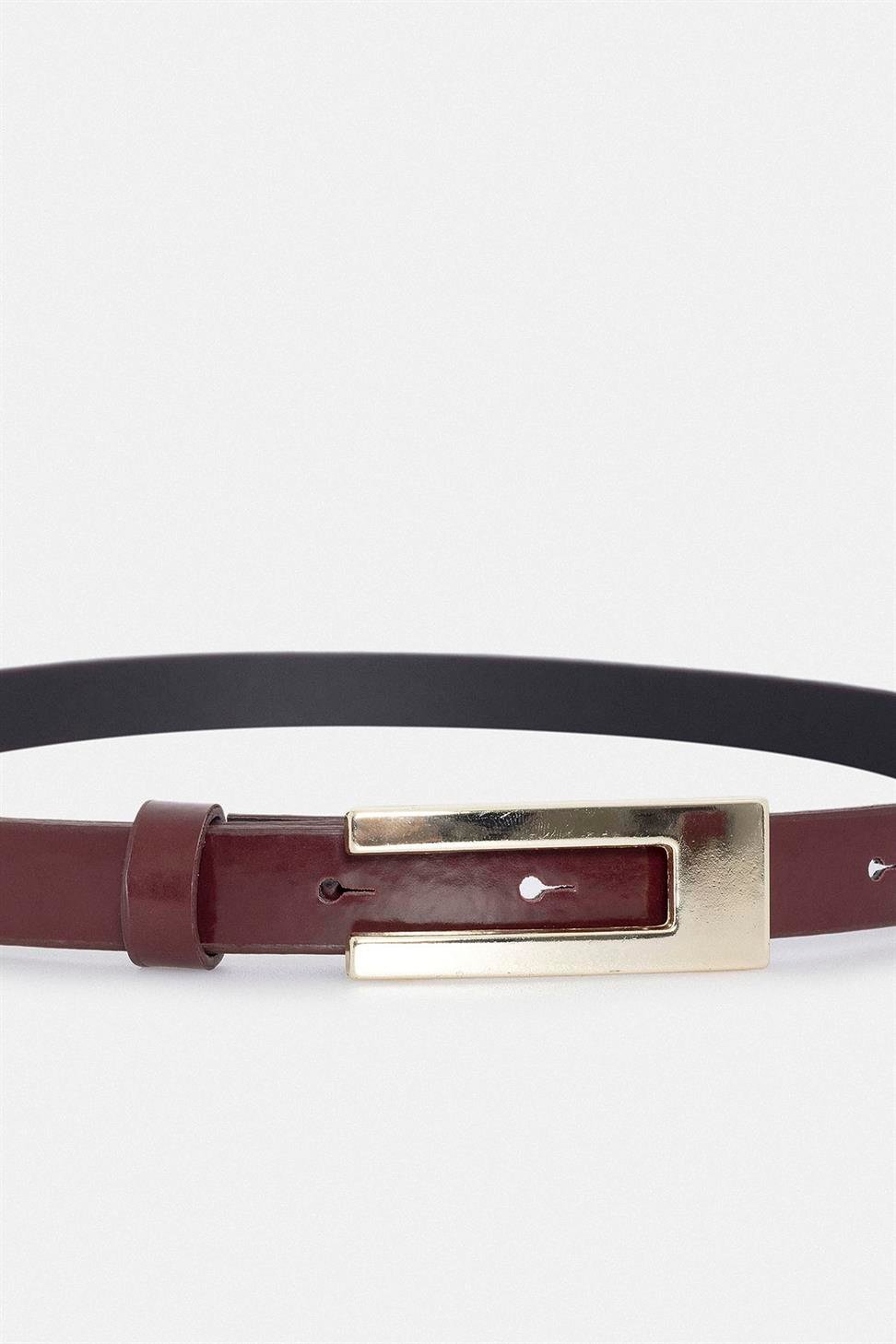 Antioch Bordo Rugan Suni Deri Kadın Kemer