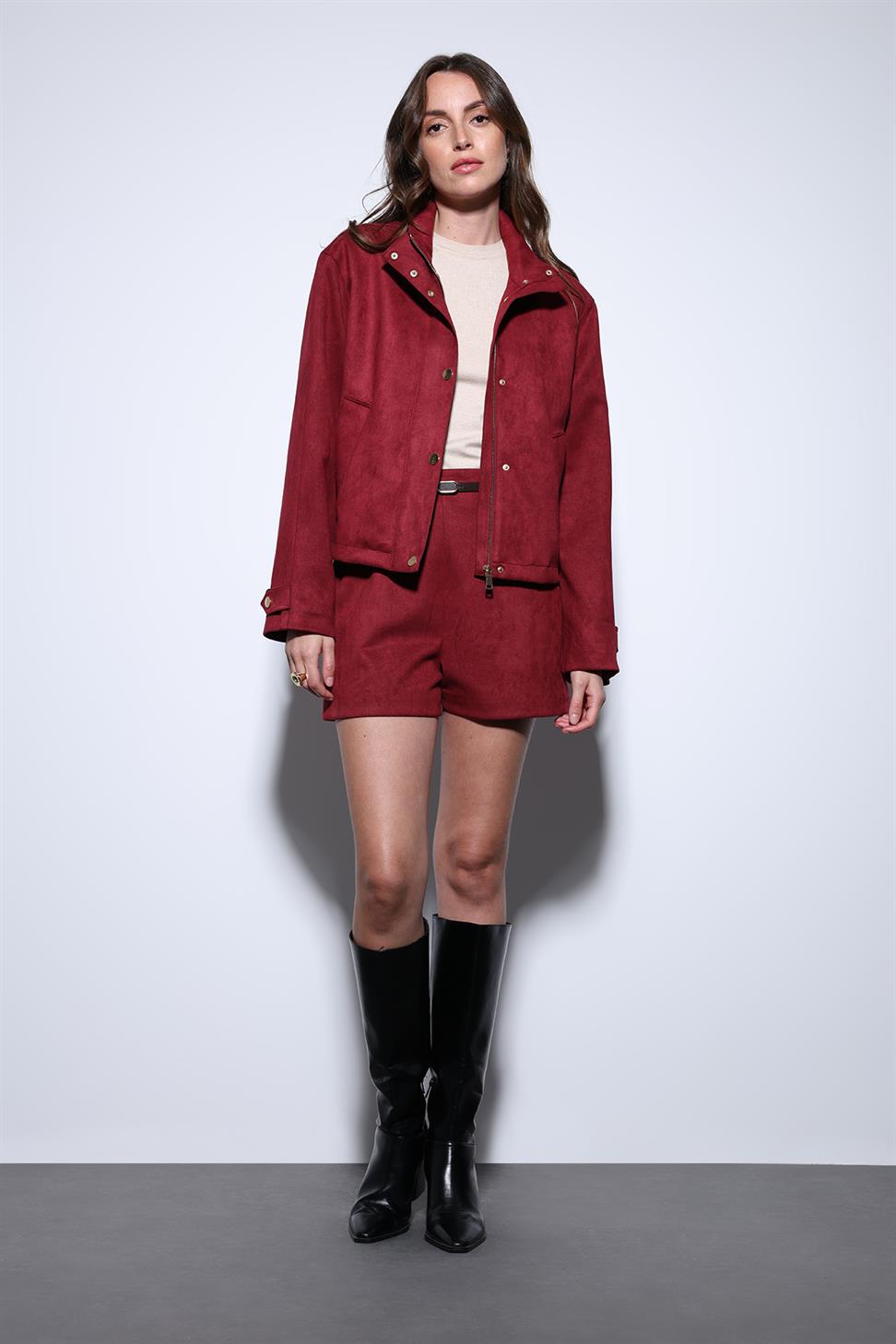 Antioch Bordo Süet Bomber Ceket