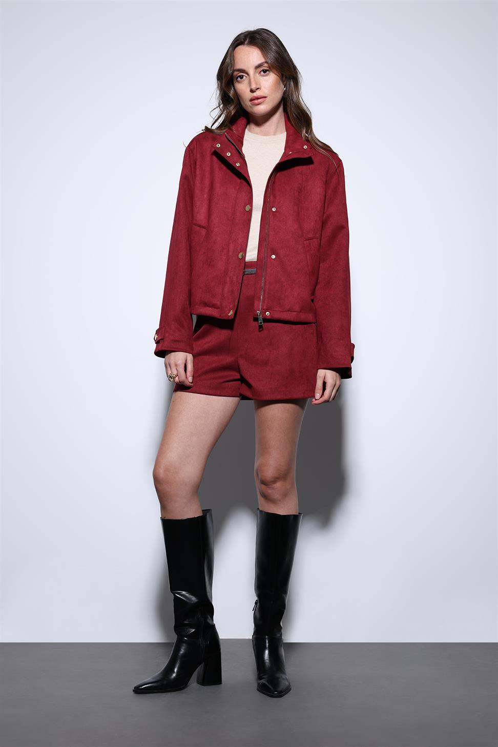 Antioch Bordo Süet Bomber Ceket