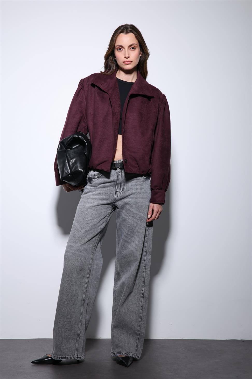 Antioch Bordo Süet Görünümlü Bomber Kadın Ceket