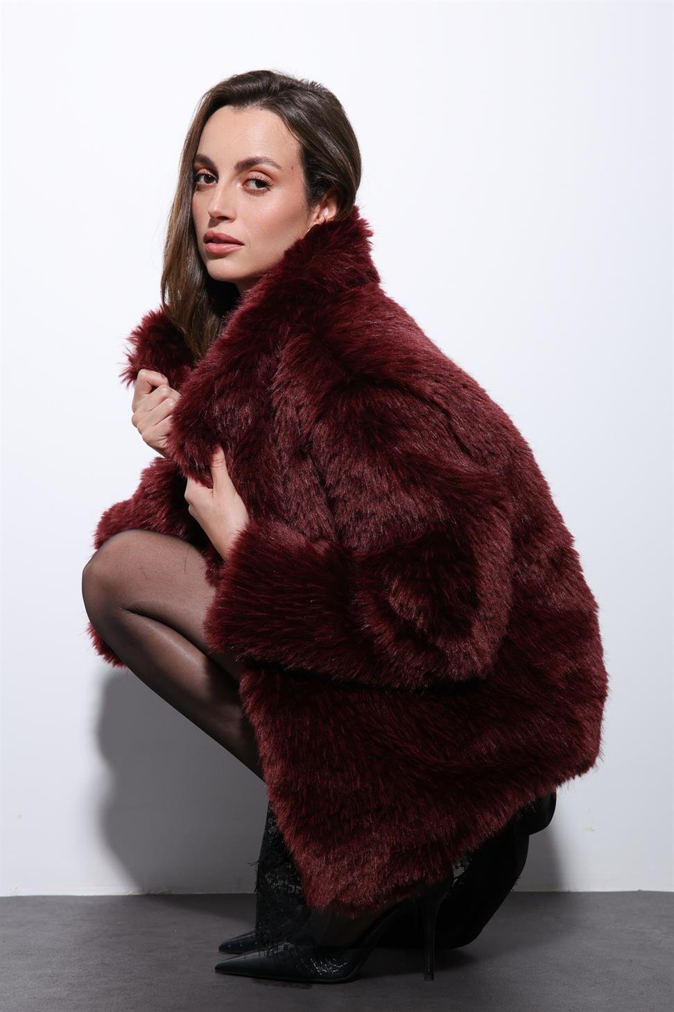Antioch Bordo Suni Kürk Kadın Ceket