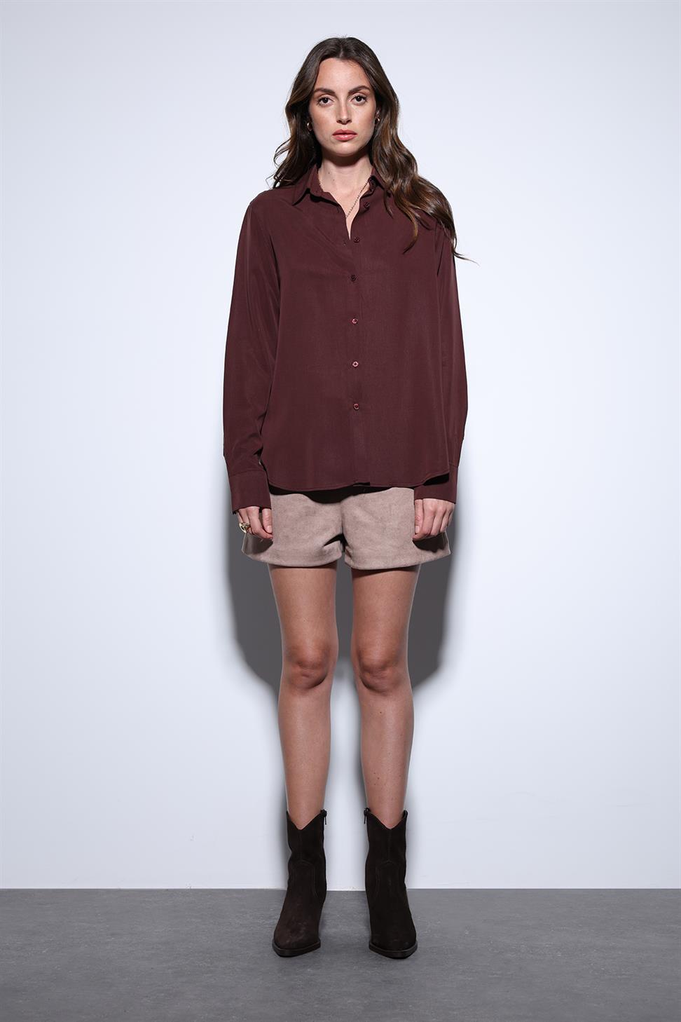 Antioch Bordo Tensel Kadın Gömlek