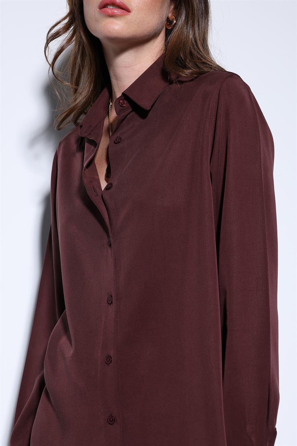 Antioch Bordo Tensel Kadın Gömlek