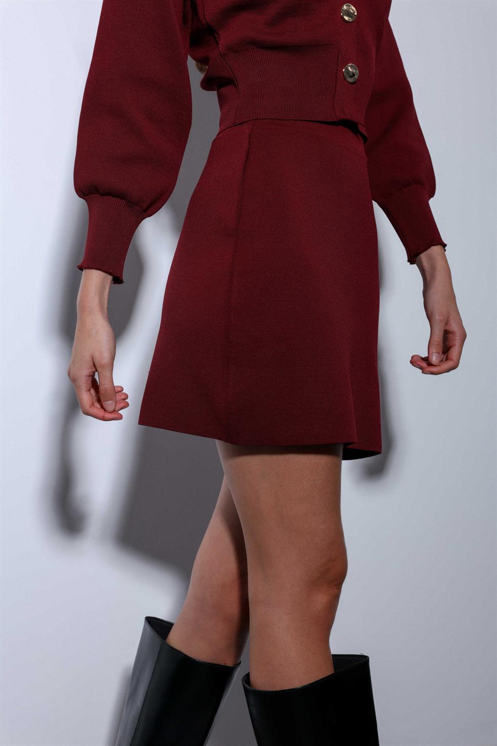 Antioch Bordo Triko Kadın Mini Etek