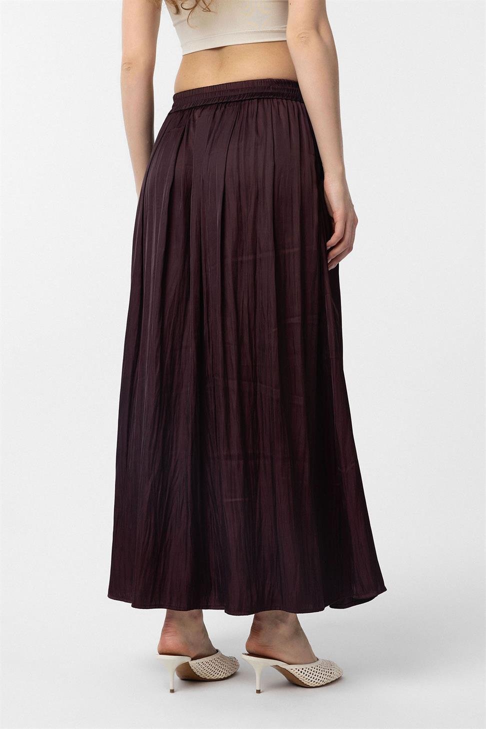Antioch Bordo Uzun Dökümlü Pilili Kadın Etek