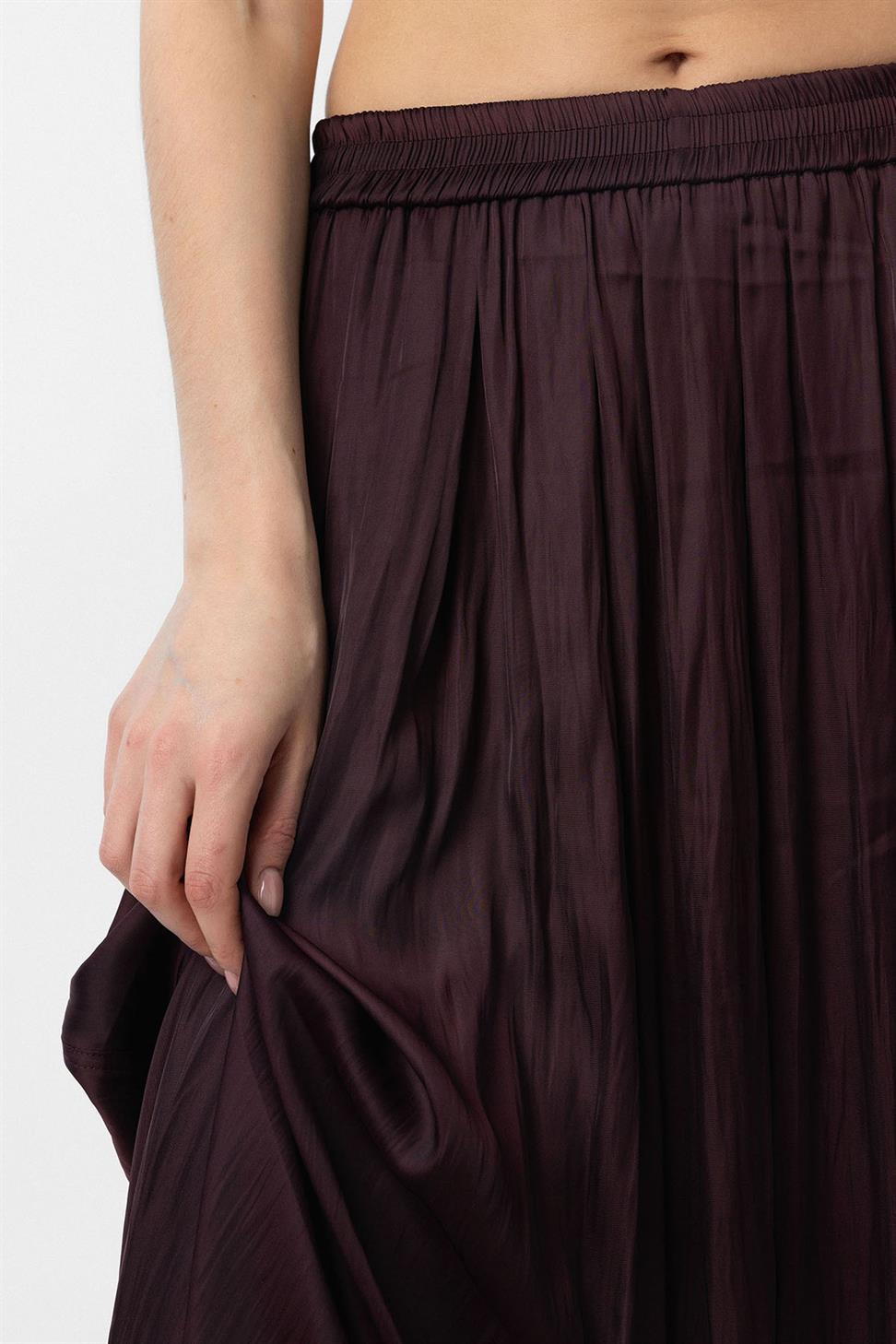 Antioch Bordo Uzun Dökümlü Pilili Kadın Etek