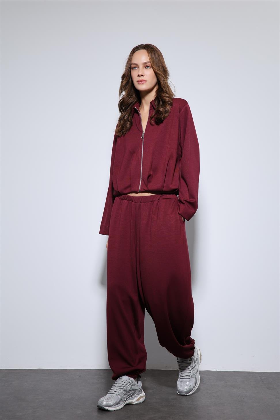 Antioch Bordo Volümlü Ceket ve Paça Lastikli Eşofman Takım