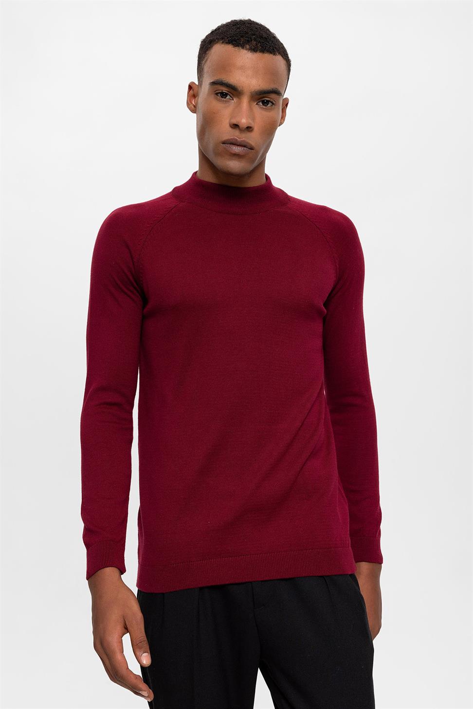 Antioch Bordo Yarım Boğazlı Erkek Triko