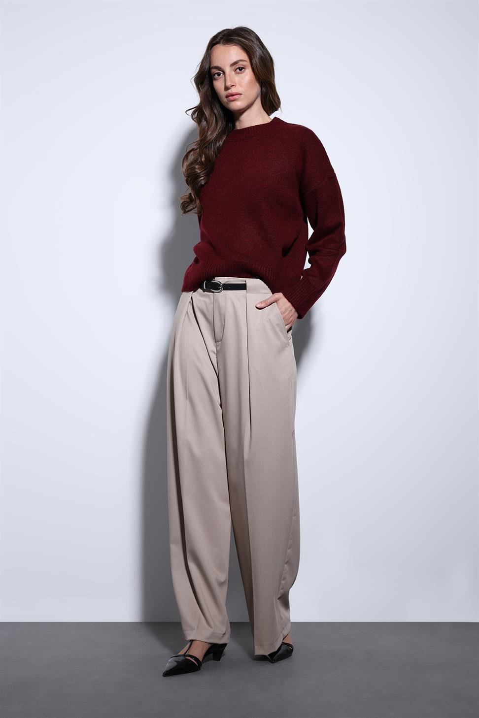 Antioch Bordo Yün Karışımlı Kadın Kazak