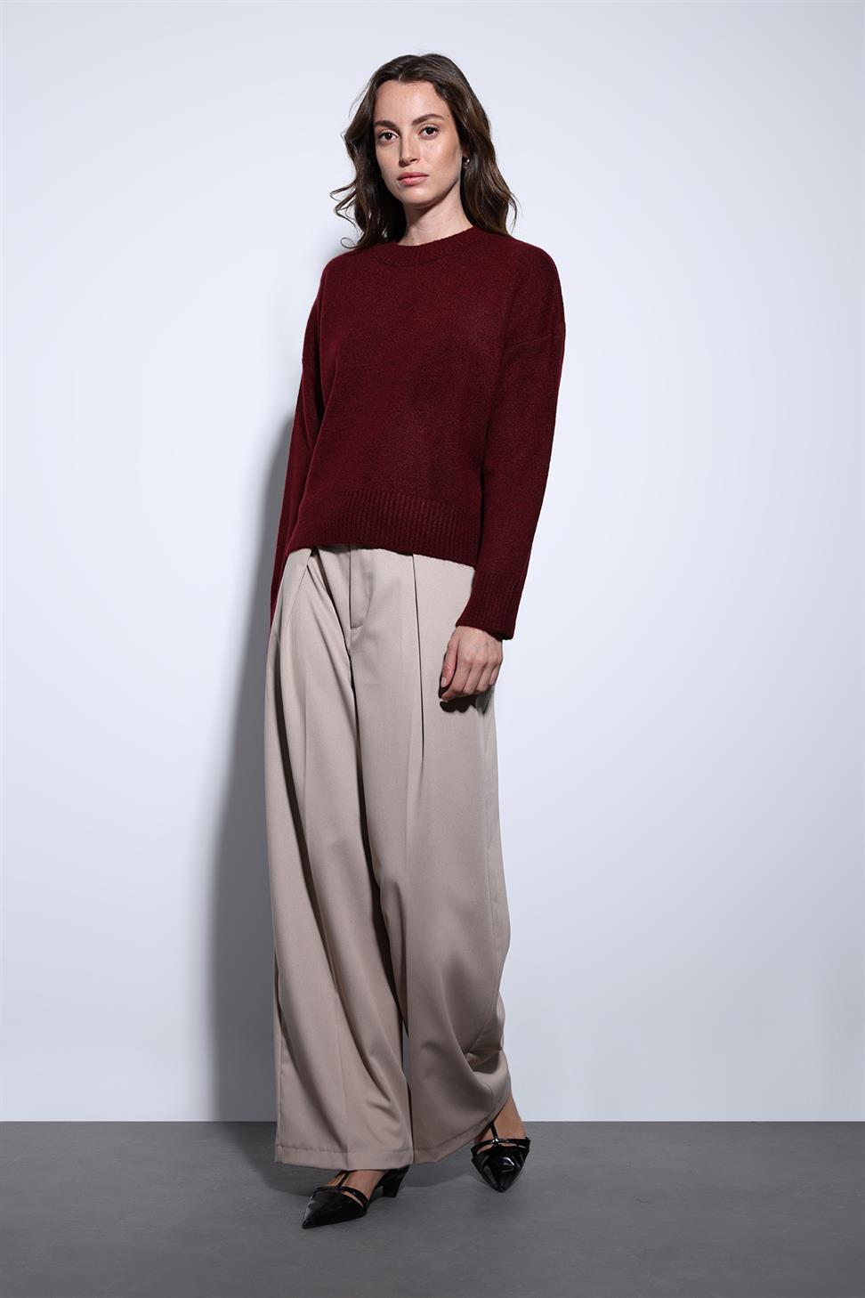 Antioch Bordo Yün Karışımlı Kadın Kazak