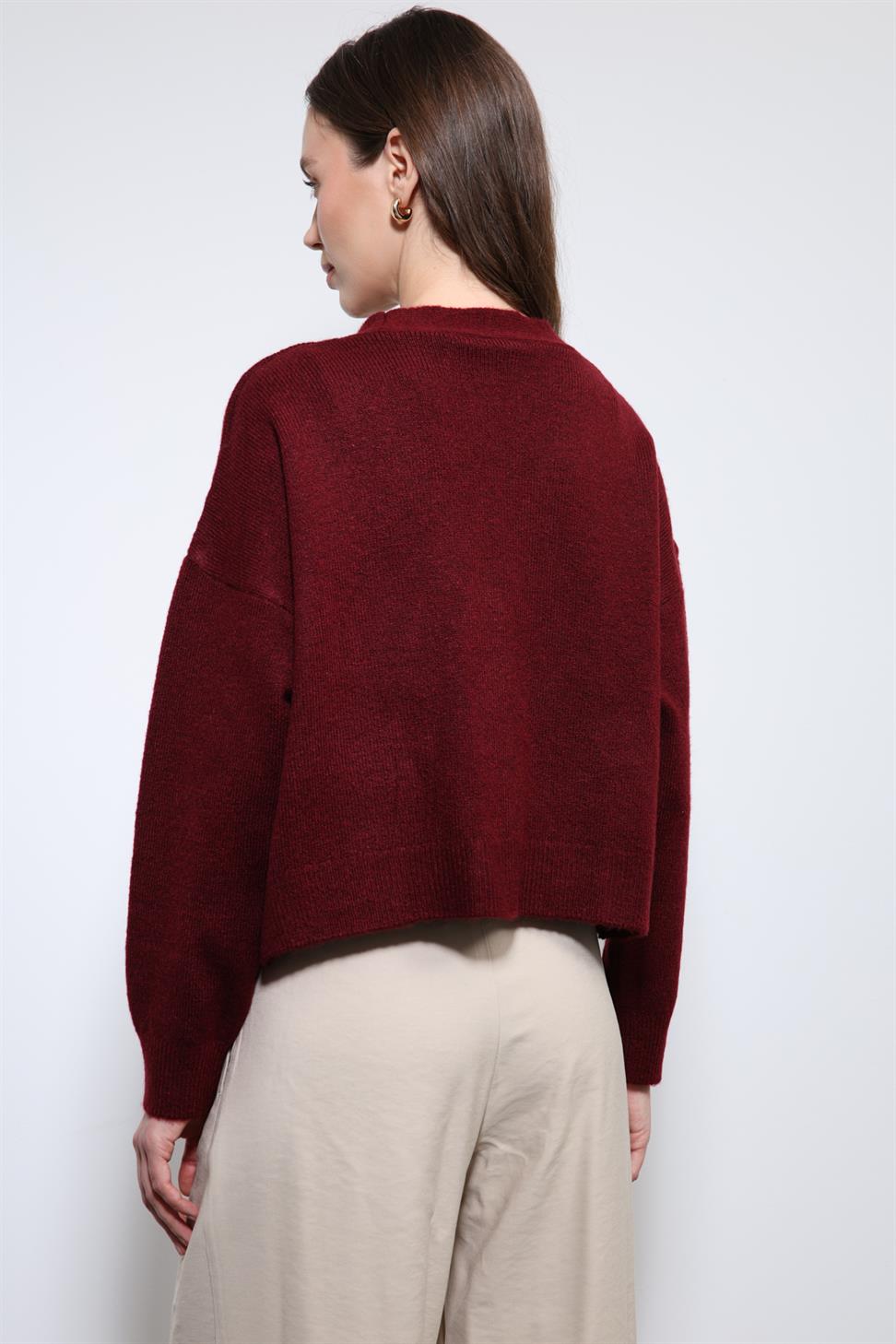 Antioch Bordo Yün Karışımlı Hırka