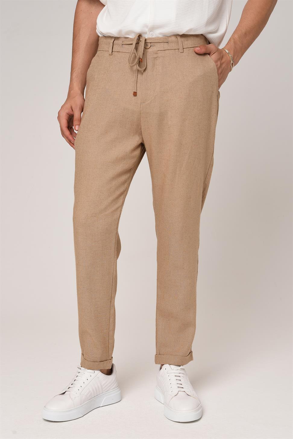 بنطال كتان برباط على الخصر
