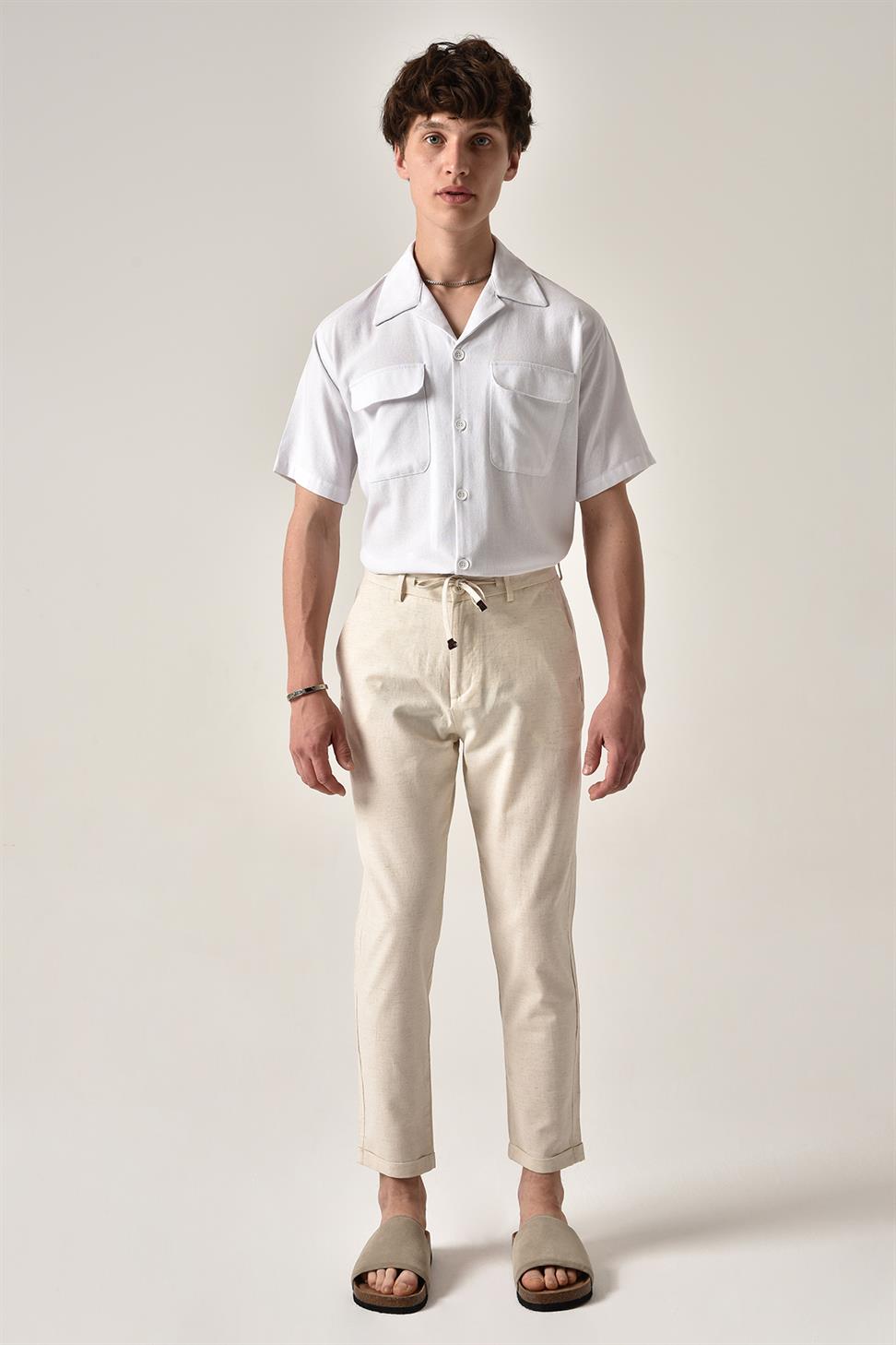 بنطال كتان برباط على الخصر