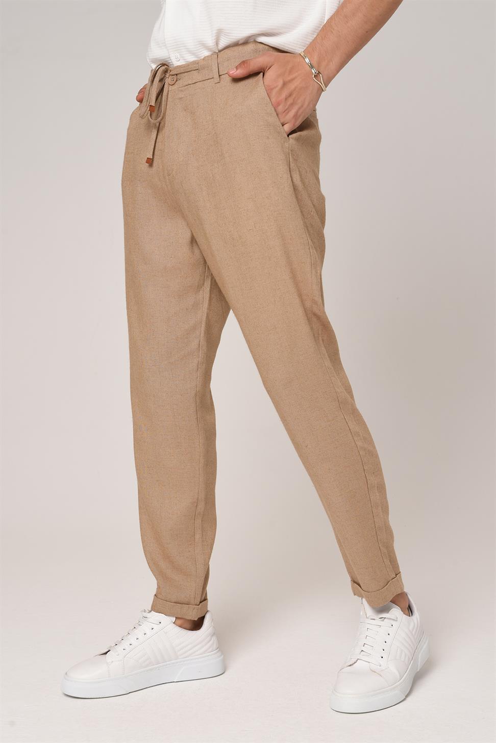 بنطال كتان برباط على الخصر