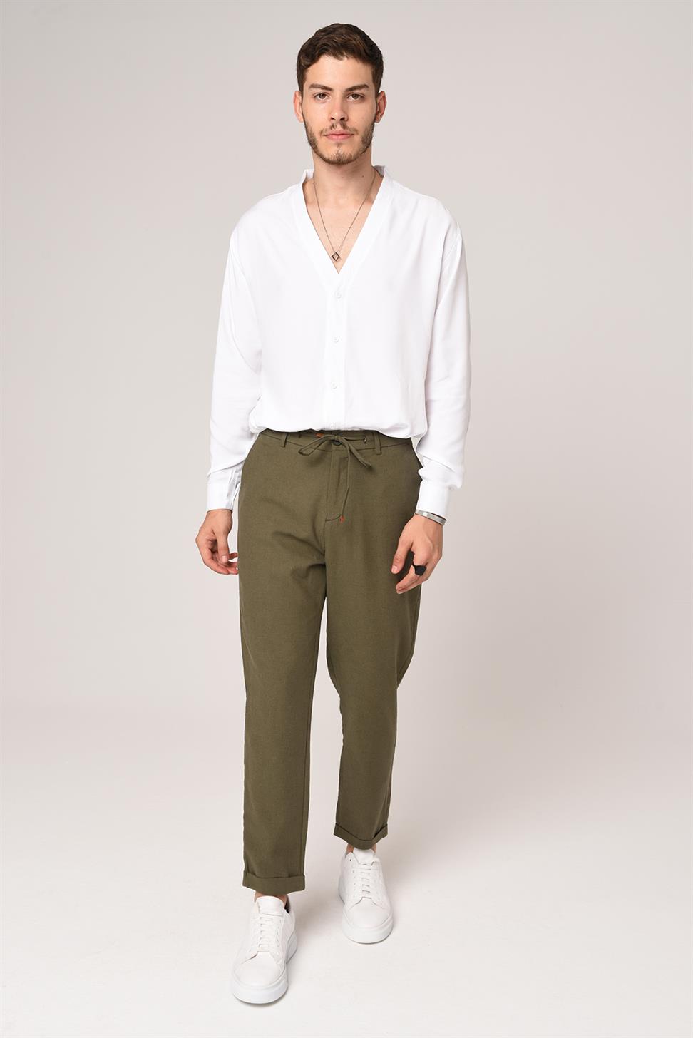 بنطال كتان برباط على الخصر