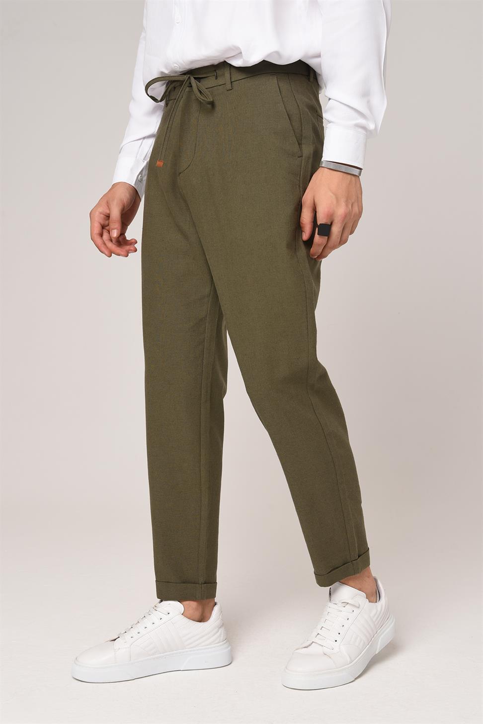 بنطال كتان برباط على الخصر