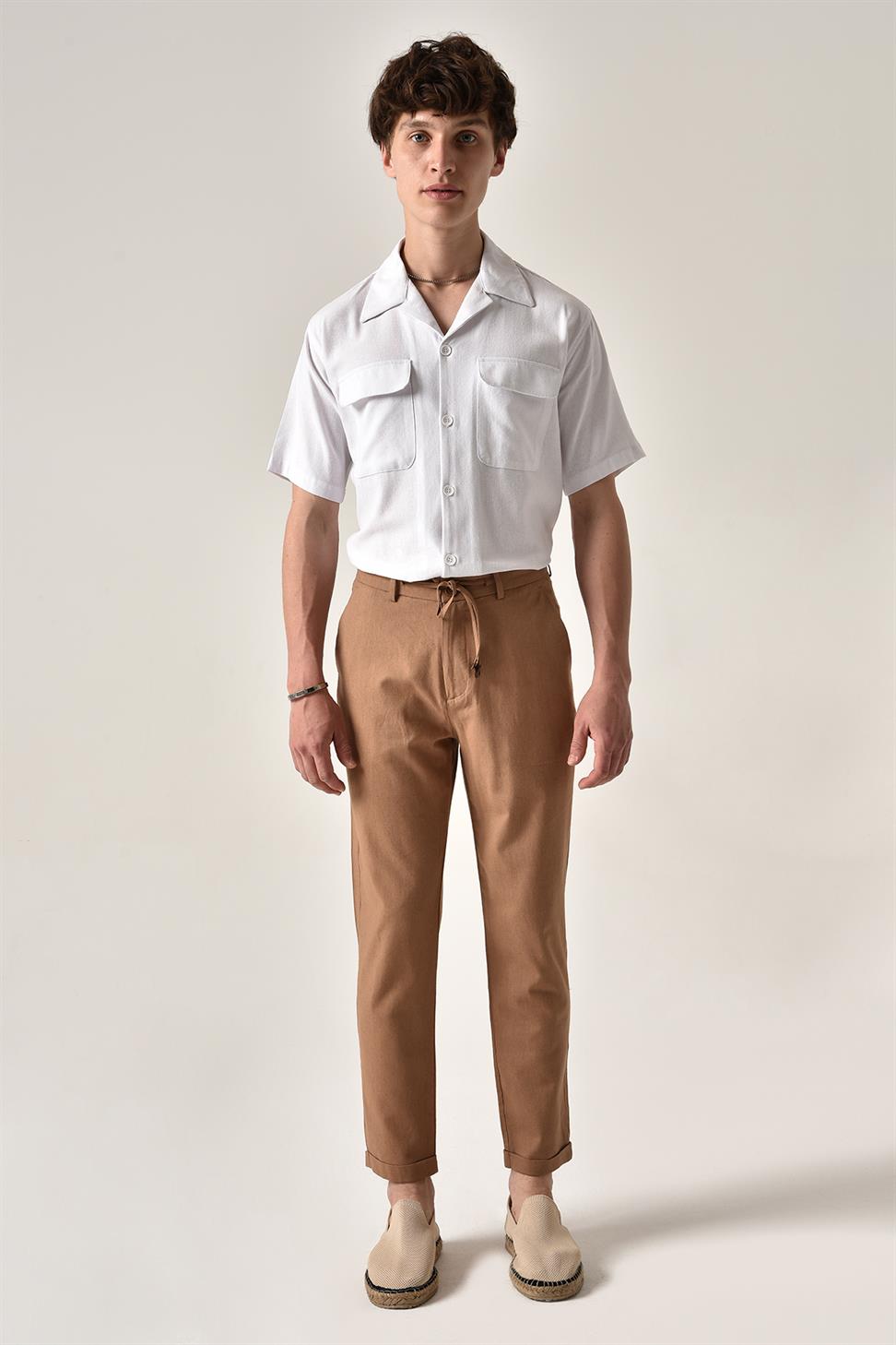 بنطال كتان برباط على الخصر