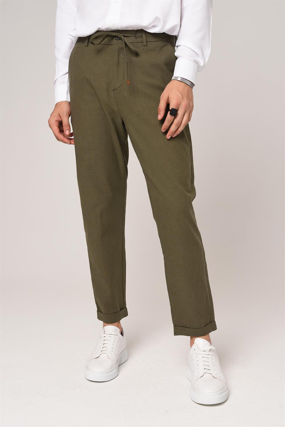 بنطال كتان برباط على الخصر