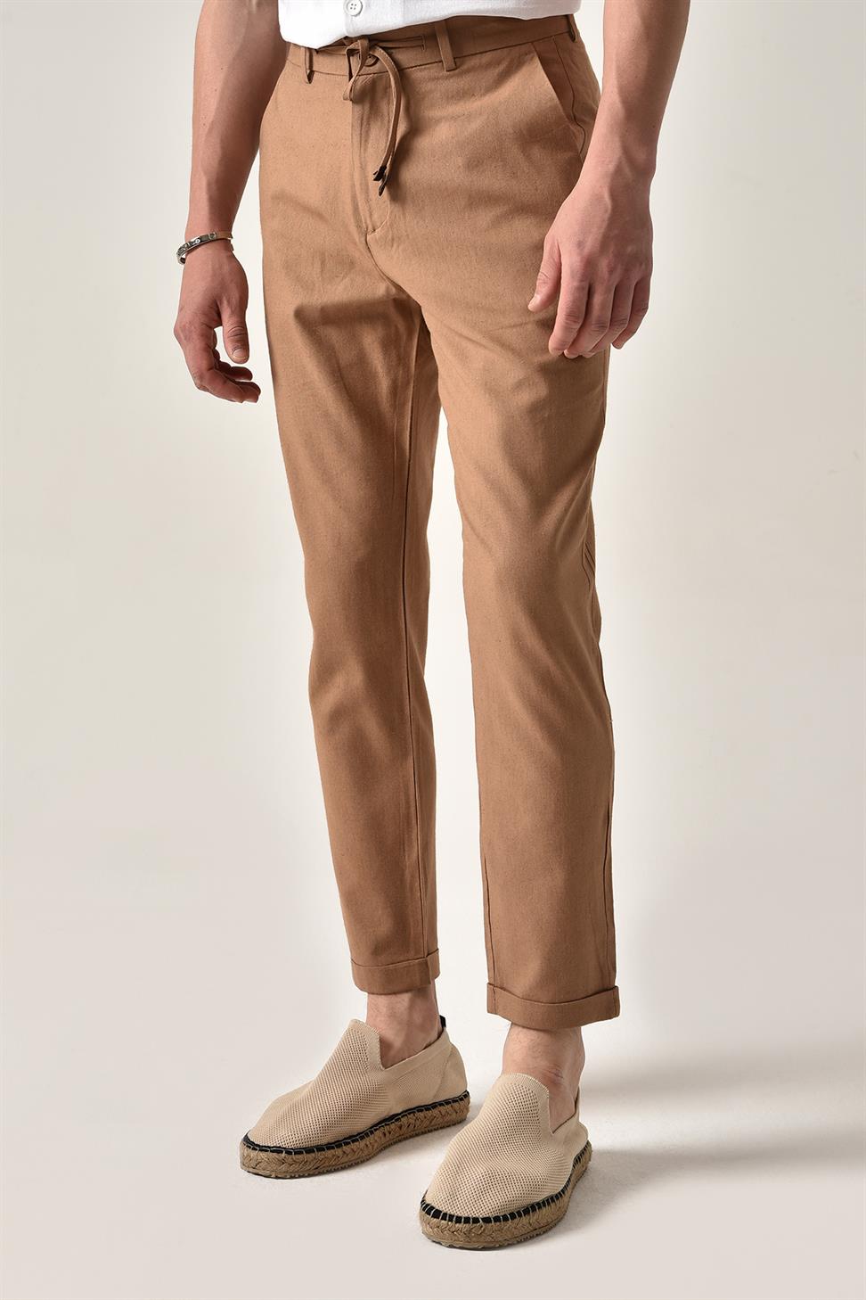 بنطال كتان برباط على الخصر