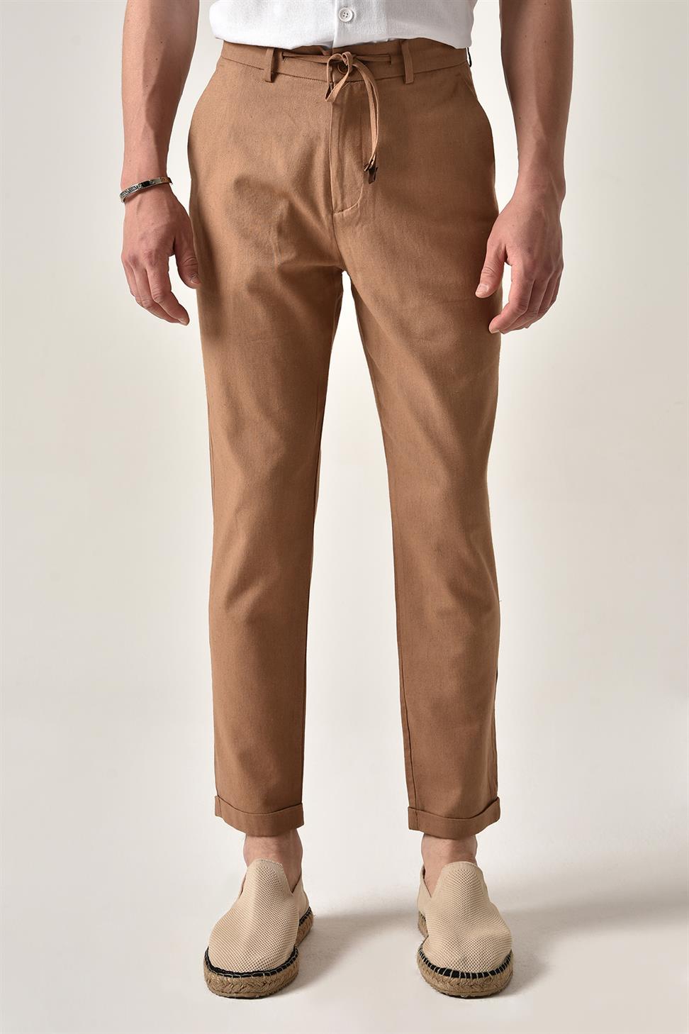 بنطال كتان برباط على الخصر