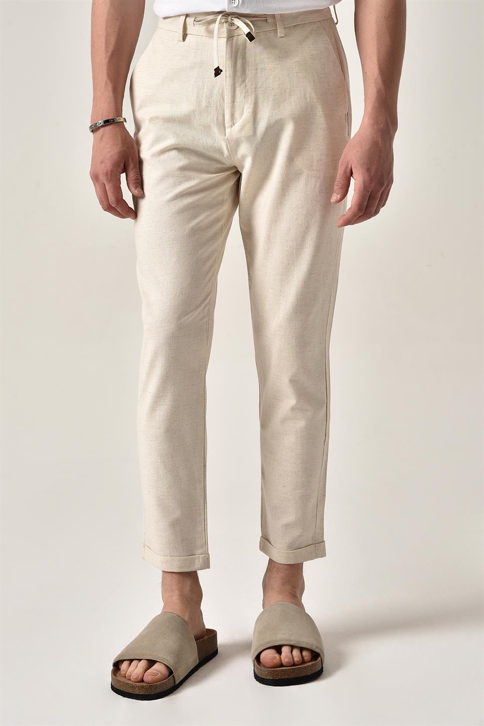 بنطال كتان برباط على الخصر