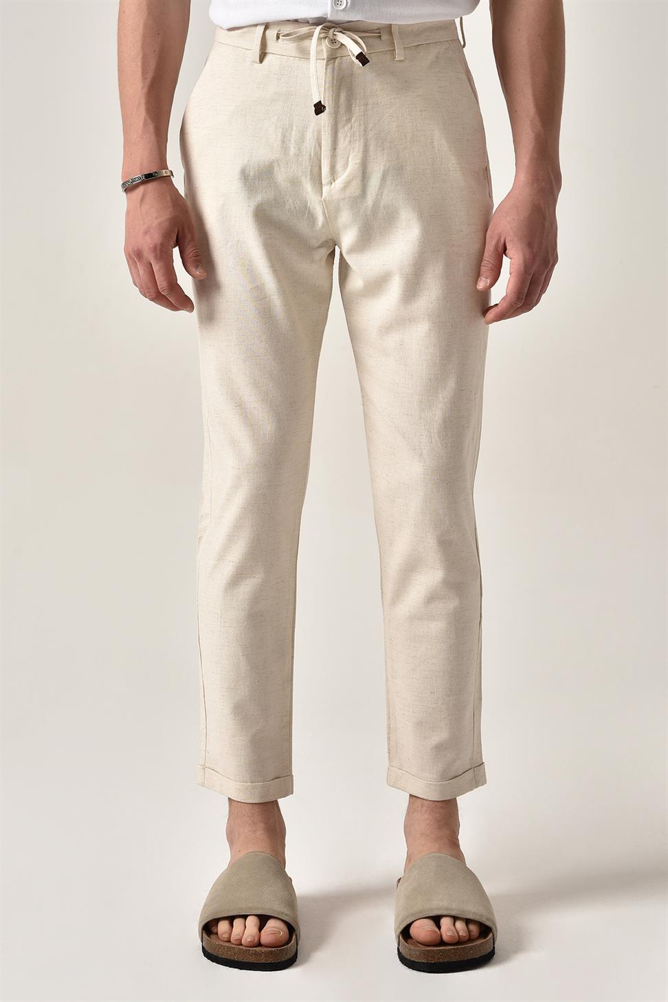 بنطال كتان برباط على الخصر