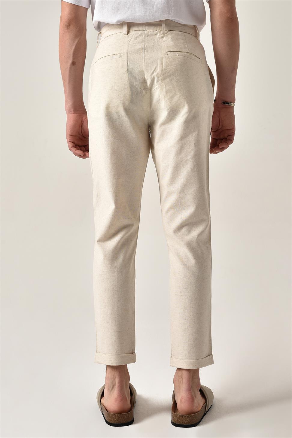 بنطال كتان برباط على الخصر