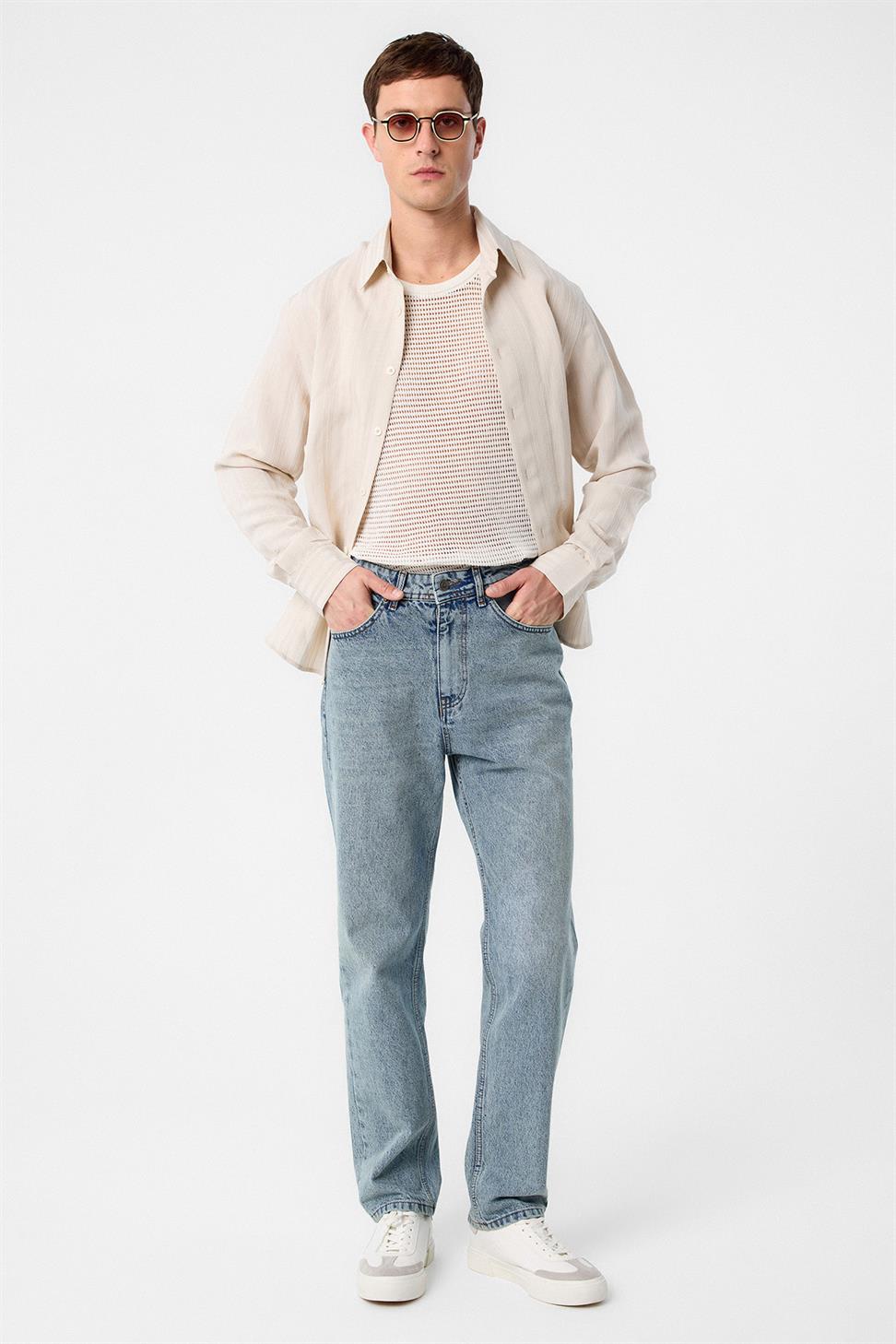 Antioch Buz Mavisi Yüksek Bel Regular Fit Erkek Kot Pantolon