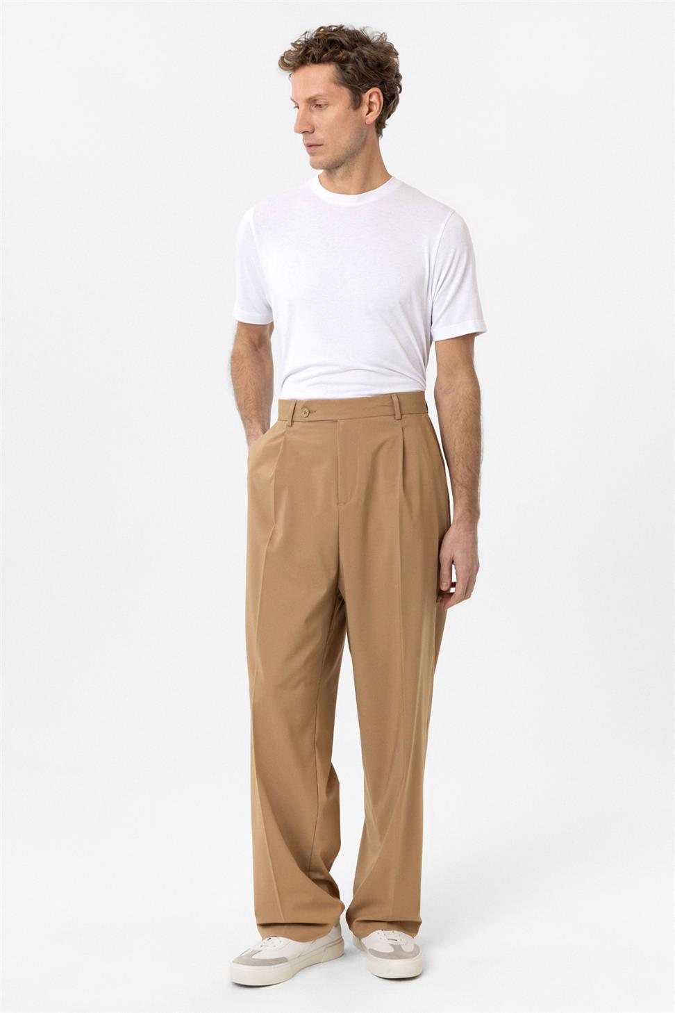 Antioch Camel Baggy Yüksek Bel Erkek Kumaş Pantolon