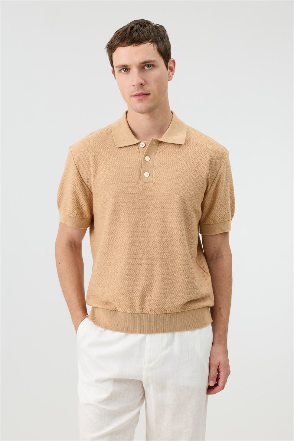 Antioch Camel Dokulu Polo Yaka Triko Erkek T-Shirt