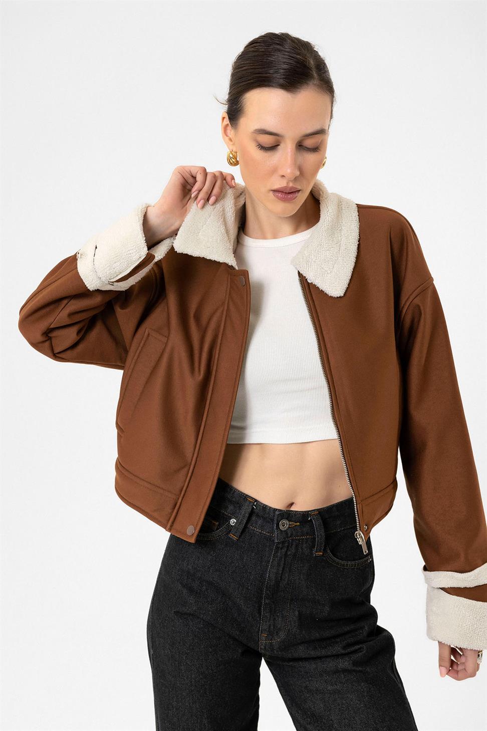 Antioch Camel Kadın Astar Detaylı Dokulu Mont