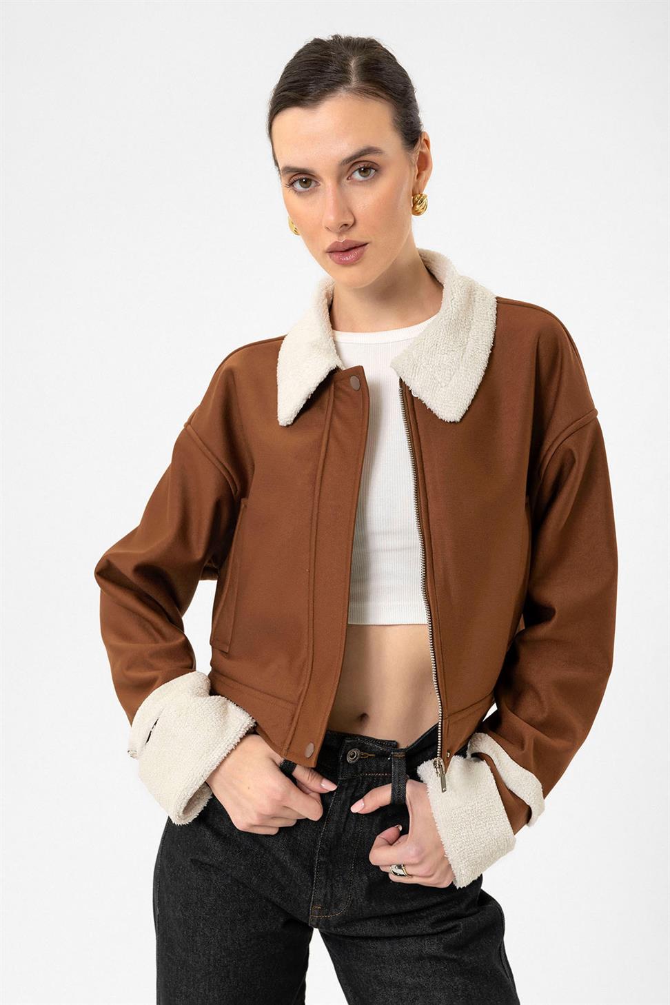 Antioch Camel Kadın Astar Detaylı Dokulu Mont