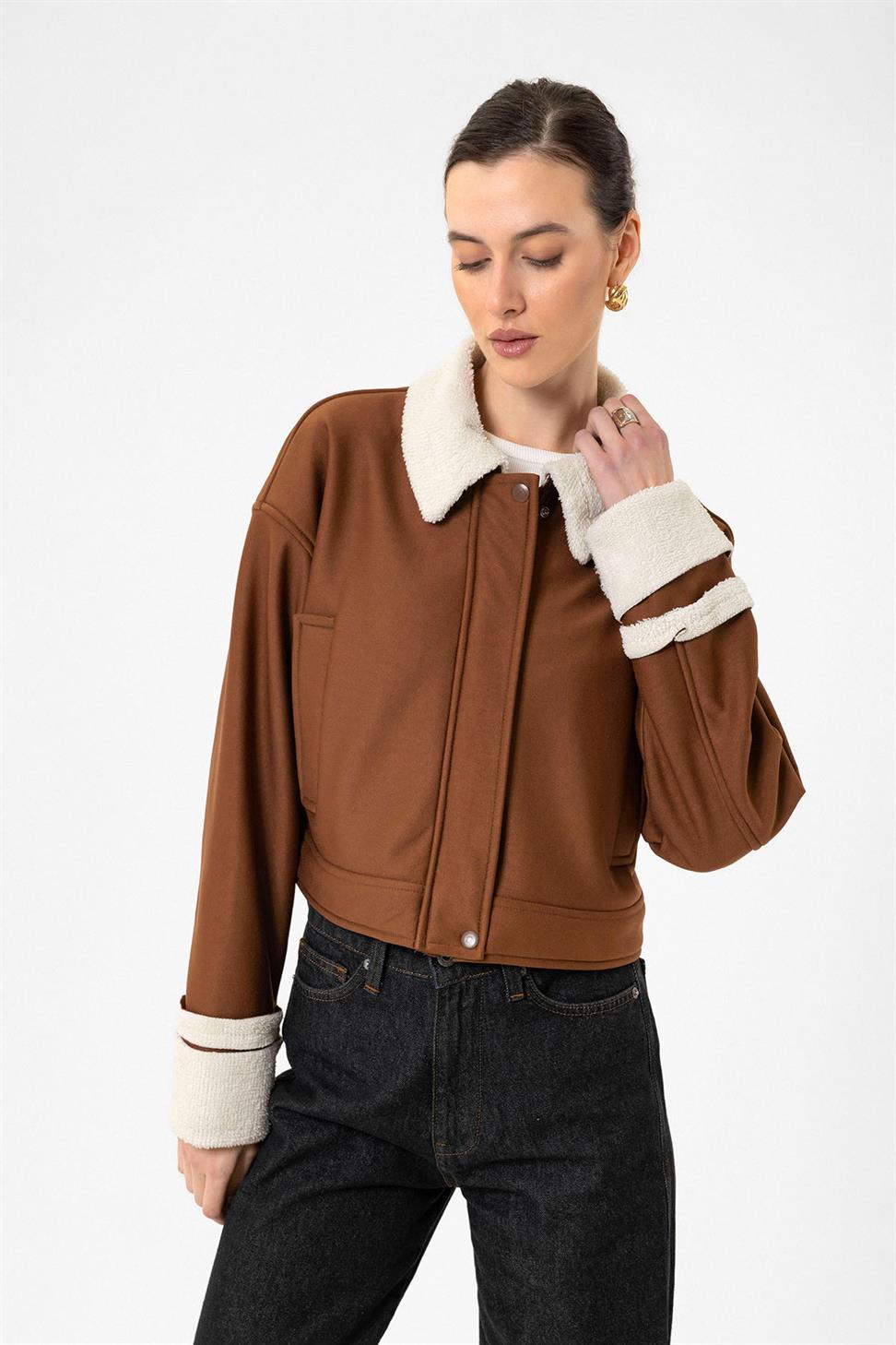 Antioch Camel Kadın Astar Detaylı Dokulu Mont